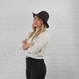 Dark Brown Floppy Brim Crochet Sun Hat. Organic cotton,flexible, and all seasonal style