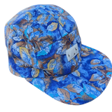 Winter Blue Florals Print 5 panel Flat Brim Cap, all one print. 