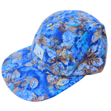 Winter Blue Florals Print 5 panel Flat Brim Cap, all one print. 