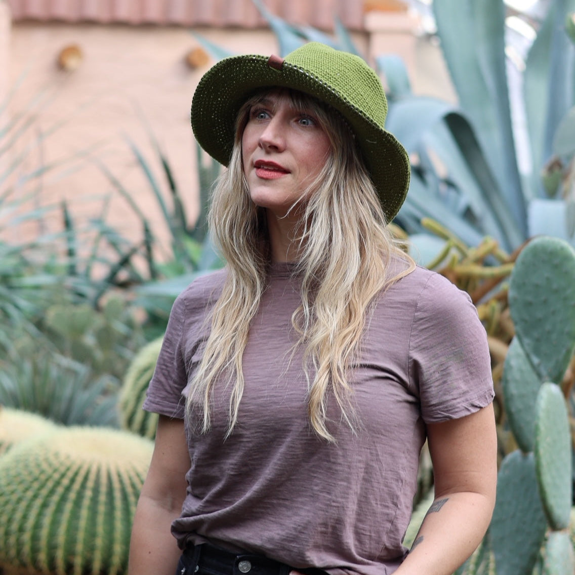 Crochet Patterns available to make a North Ferry Packable Sun Hat