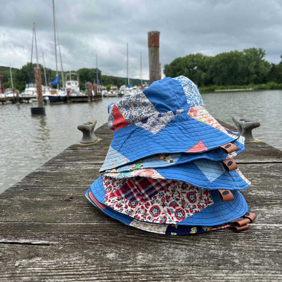 Handmade Reversible Quilted Bucket Hats made from recycled materials and sustainable fashion 