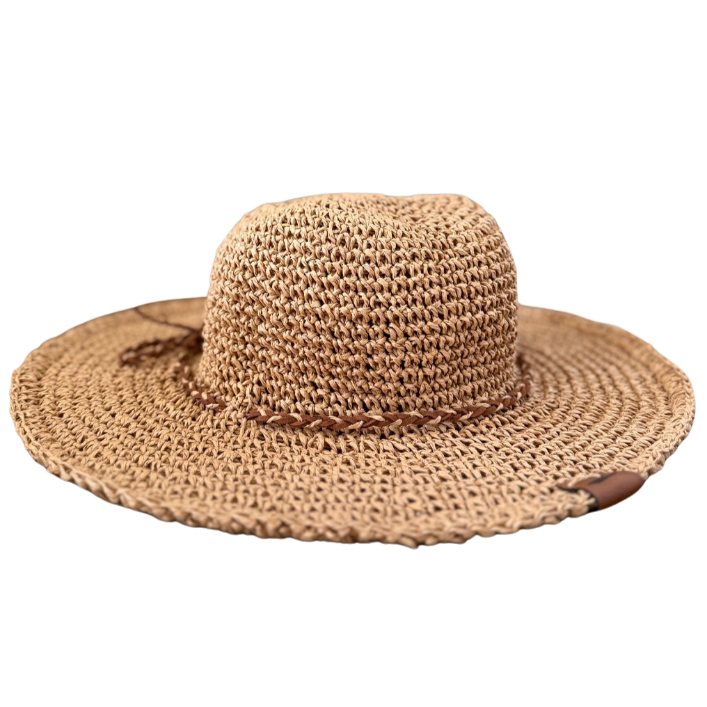 Brown straw hat on a white background