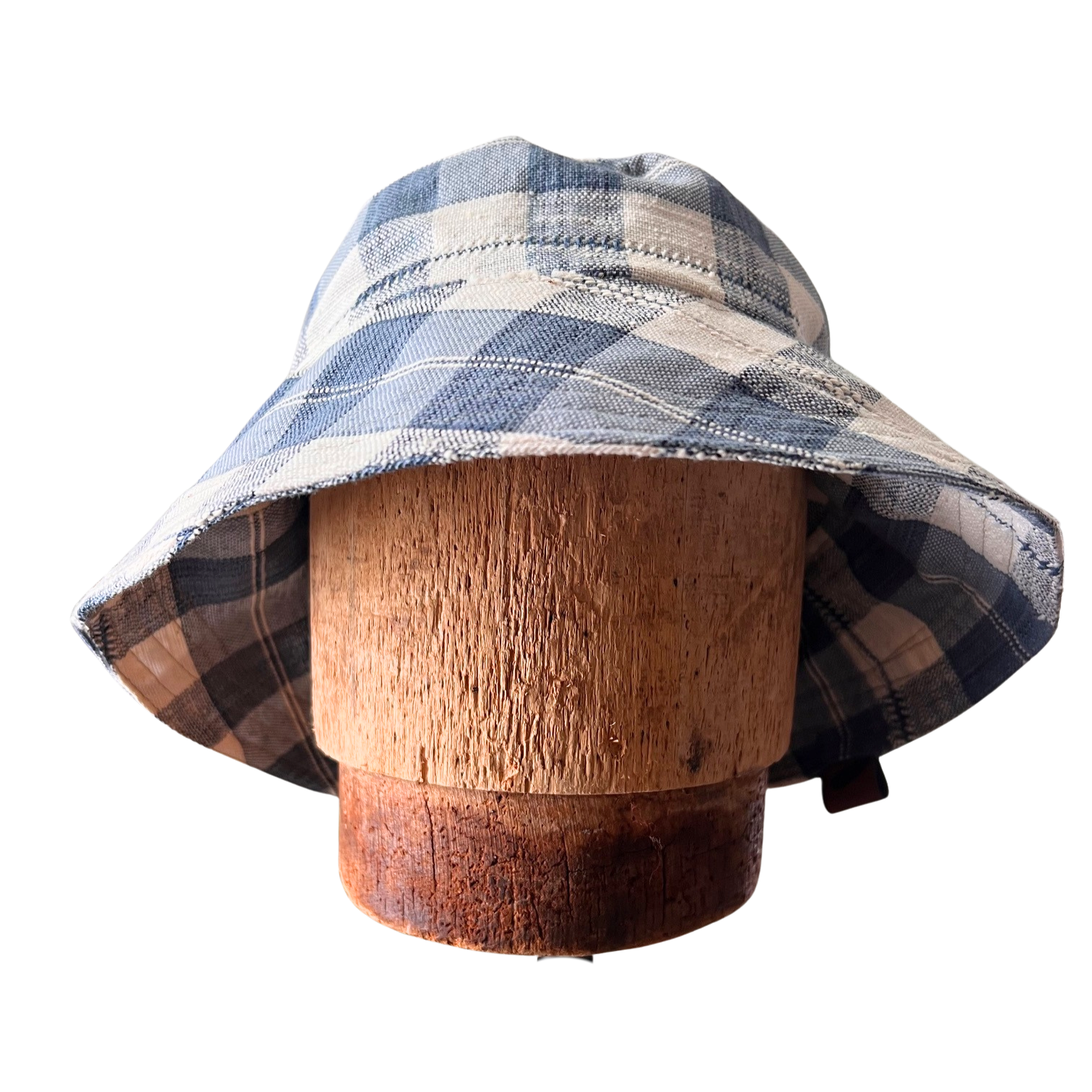 Blue and White Cotton Gingham print Bucket Hat Sun Hat that Fits most sizes
