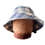 Blue and White Cotton Gingham print Bucket Hat Sun Hat that Fits most sizes