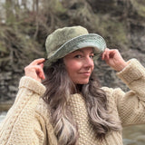 Reversible Bucket Hat on a model, relaxed fit made with upcycled funky print fabrics