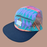 Funky 80s Aztec printed 5 panel Flat brim hat with solid black brim contrast